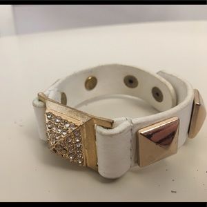 White and Gold Jeweled and Studded Bracelet Cuff